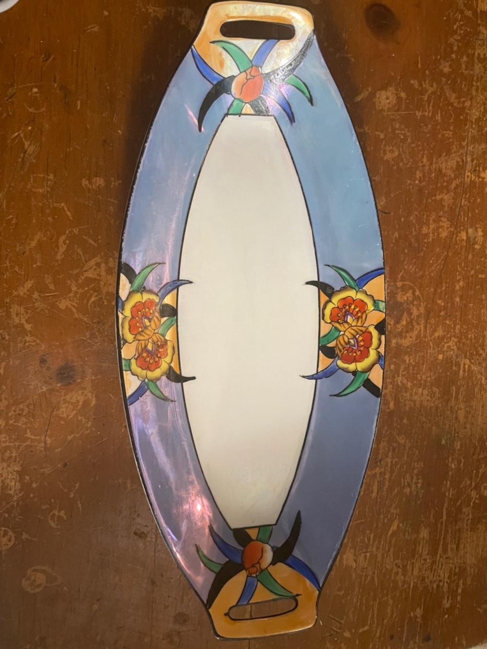 Noritaki Hand-Painted Floral Oval Wall Mirror - Blue and Yellow
